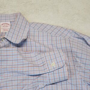 Brooks Brothers White Blue‎ Plaid Office Work Cotton Button Dress Shirt 16 33